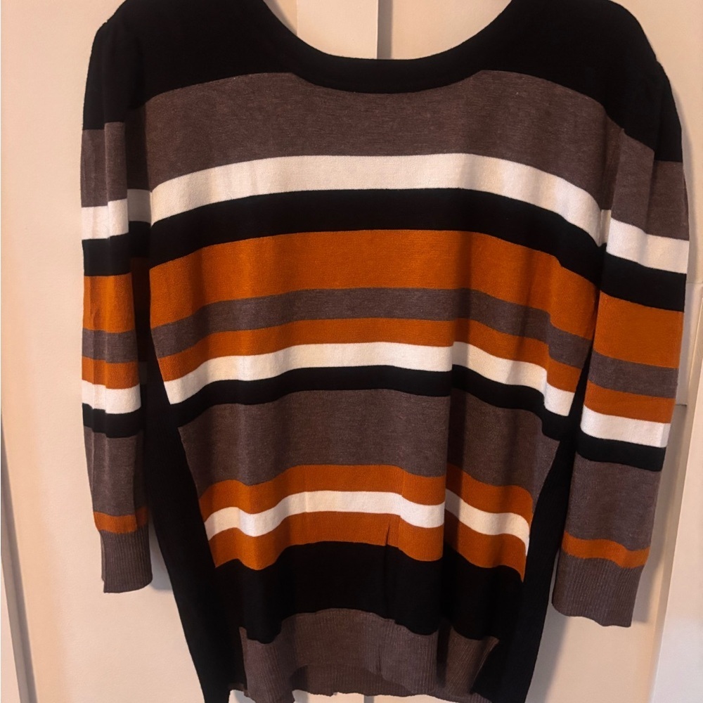 NWOT XL Orange Brown Striped Sweater Cozy Fall Knit Pullover